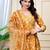 mustard cotton printed & embroidered work angrakha kurta bottom dupatta set
