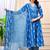 blue cotton printed & embroidered work angrakha kurta bottom dupatta set