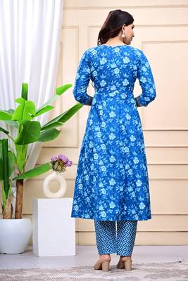 purple cotton printed & embroidered work angrakha kurta bottom dupatta set 2