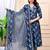 navy blue cotton printed & embroidered work angrakha kurta bottom dupatta set