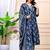navy blue cotton printed & embroidered work angrakha kurta bottom dupatta set