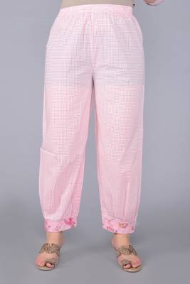 Pink cotton printed & embroidered work straight kurta bottom & dupatta set 4