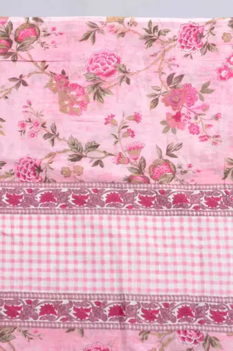 Pink cotton printed & embroidered work straight kurta bottom & dupatta set