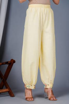 Yellow cotton printed & embroidered work straight kurta bottom & dupatta set 3