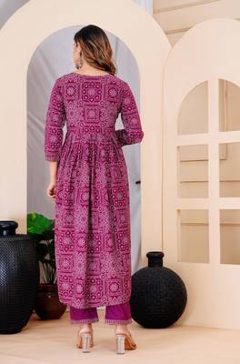 Purple rayon printed & embroidered work straight kurta bottom & dupatta set 2