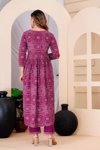 Purple rayon printed & embroidered work straight kurta bottom & dupatta set