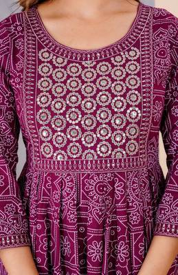 Purple rayon printed & embroidered work straight kurta bottom & dupatta set 4