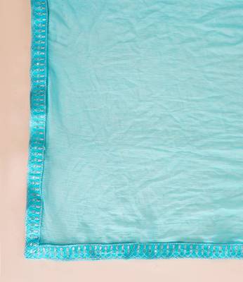 Turquise blue rayon printed & embroidered work straight kurta bottom & dupatta set 5