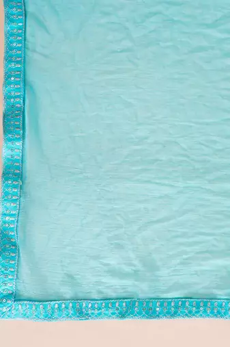 Turquise blue rayon printed & embroidered work straight kurta bottom & dupatta set