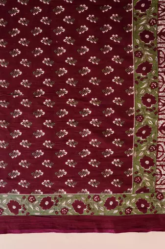 Mahroon cotton printed & embroidered work straight kurta bottom & dupatta set