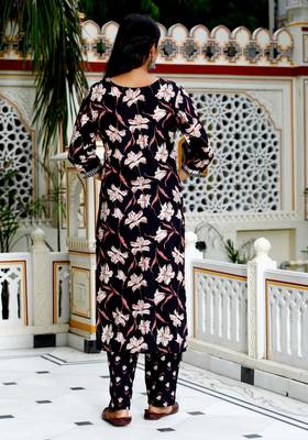Black cotton printed & embroidered work straight kurta bottom & dupatta set 2