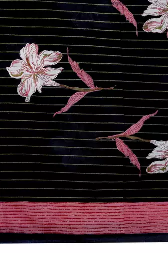 Black cotton printed & embroidered work straight kurta bottom & dupatta set