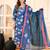 Blue cotton printed & embroidered work straight kurta bottom & dupatta set