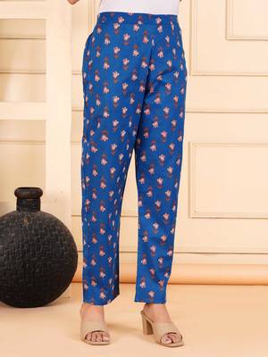 Blue cotton printed & embroidered work straight kurta bottom & dupatta set 4