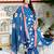 Blue cotton printed & hand work straight kurta bottom & dupatta set