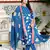 Blue cotton printed & hand work straight kurta bottom & dupatta set