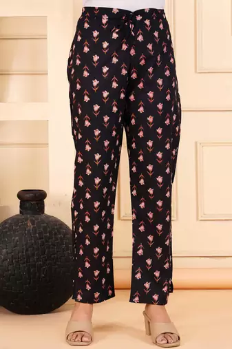 Black cotton printed & hand work straight kurta bottom & dupatta set