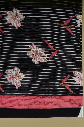 Black cotton printed & hand work straight kurta bottom & dupatta set