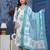 Blue cotton printed & hand work straight kurta bottom & dupatta set