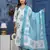 Blue cotton printed & hand work straight kurta bottom & dupatta set