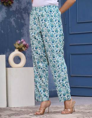 Blue cotton printed & hand work straight kurta bottom & dupatta set 3