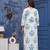 Blue cotton printed & hand work straight kurta bottom & dupatta set
