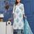 Blue cotton printed & hand work straight kurta bottom & dupatta set