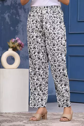 Grey cotton printed & hand work straight kurta bottom & dupatta set