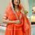 Orange cotton solid & gota patti work anarkali kurta bottom dupatta set