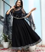 Black rayon solid & gota patti work anarkali kurta bottom dupatta set