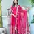 Pink cotton solid & gota patti work anarkali kurta bottom dupatta set