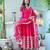 Pink cotton solid & gota patti work anarkali kurta bottom dupatta set