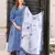 Blue rayon printed & embroidred work anarkali kurta bottom dupatta set