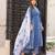 Blue rayon printed & embroidred work anarkali kurta bottom dupatta set