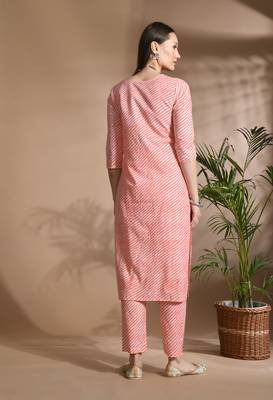 Pink cotton printed & embroidred work kurta bottom dupatta set 1