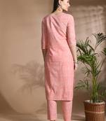 Pink cotton printed & embroidred work kurta bottom dupatta set