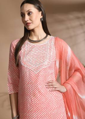 Pink cotton printed & embroidred work kurta bottom dupatta set 2