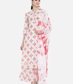 Red cotton printed & trim work kurta bottom dupatta set