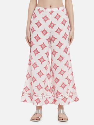 Red cotton printed & trim work kurta bottom dupatta set 2