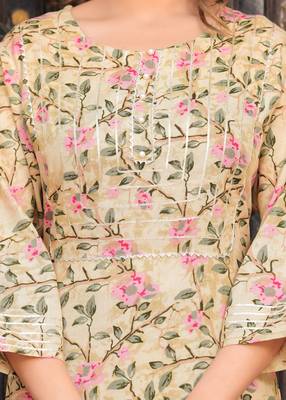 Yellow rayon printed & gota patti work kurta bottom dupatta set 2