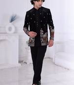 Black velvet embroidered indo western for mens