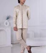 White silk embroidered indo western for mens