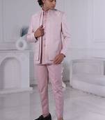 Pink jacquard embroidered indo western for mens