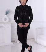 Black velet embroidered indo western for mens