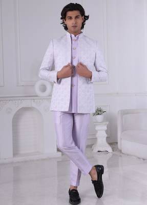 Purple jacquard embroidered indo western for mens 1