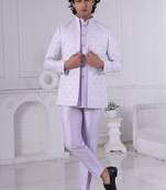 Purple jacquard embroidered indo western for mens