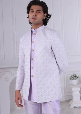 Purple jacquard embroidered indo western for mens 2