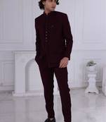 Maroon velet embroidered bandhgala for mens