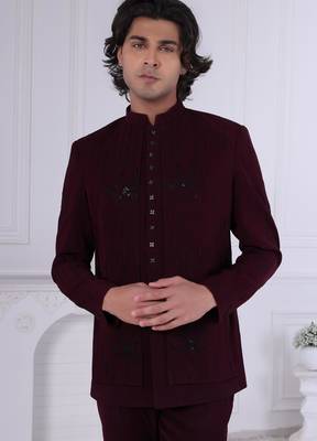 Maroon velet embroidered bandhgala for mens 2