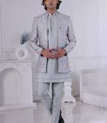 Grey silk embroidered indo western for mens